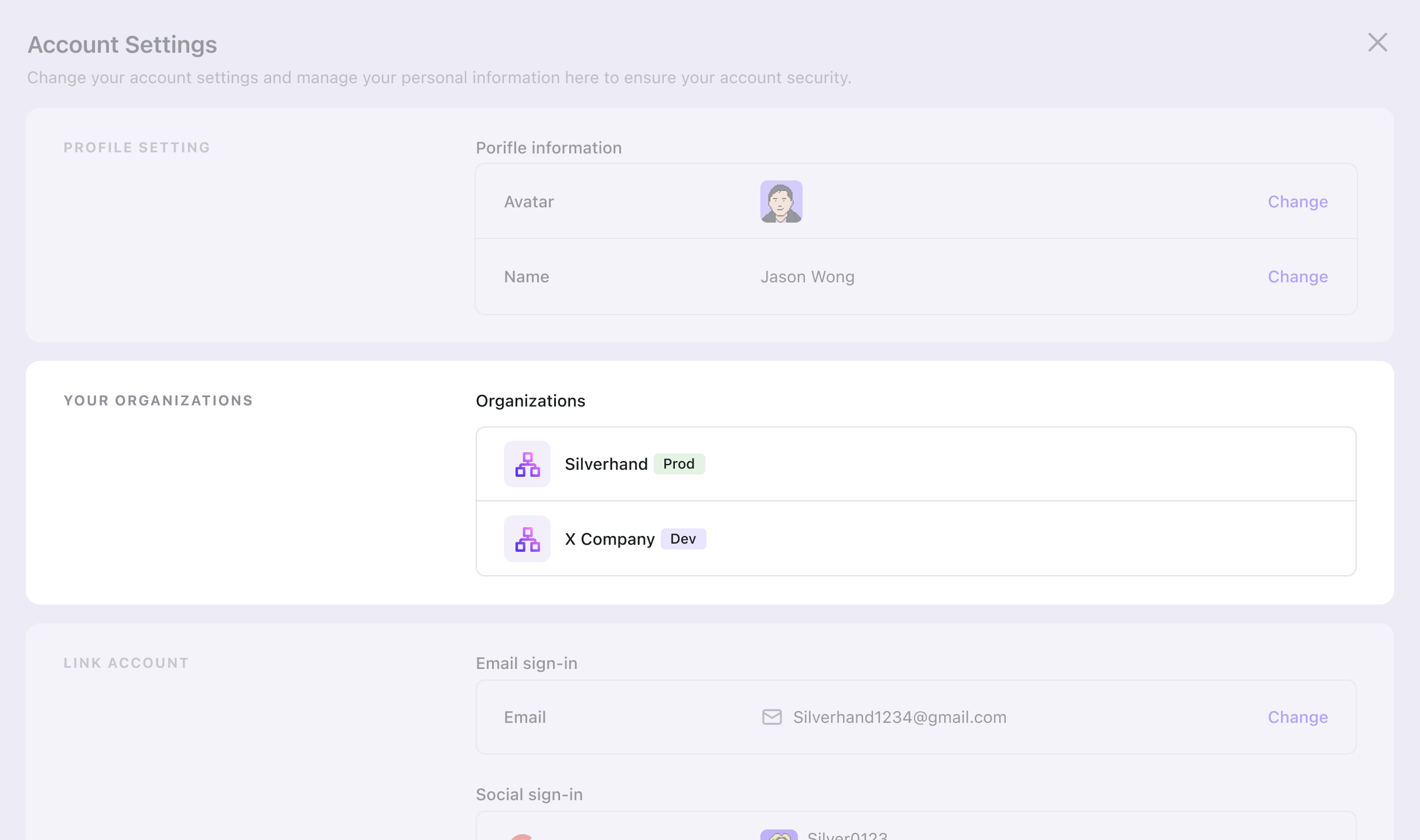 Organization user info